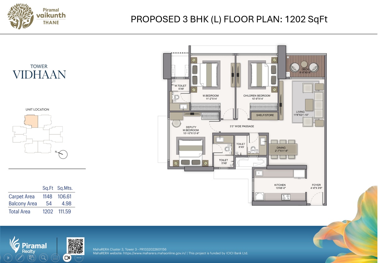3 BHK (L) floor plan