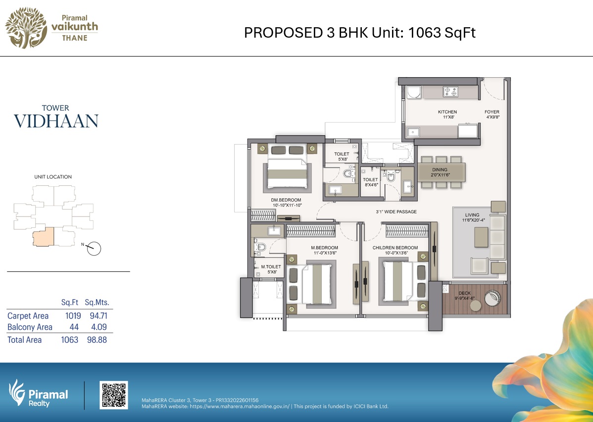 3 BHK floor plan